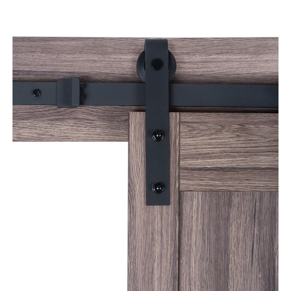 36 in. x 84 in. Taupe MDF Solid Core Bi-Parting Design Interior Sliding Barn Door with Modern Rustic Hardware Kit - Super Arbor