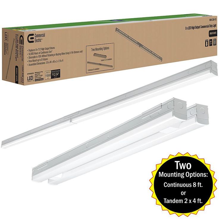8 ft. (Two 4 ft.) 440-Watt Equivalent Integrated LED White Commercial Strip Light Fixture High Output 11000 Lumens 4000K