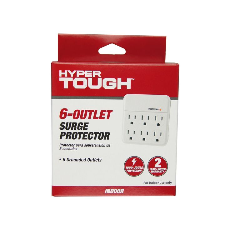 Hyper Tough 6-Outlet Surge Tap 1000-Joule Protection, White