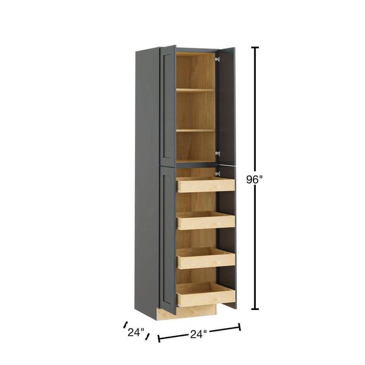 Home Decorators Collection Newport 24 in. W x 24 in. D x 96 in. H Assembled Plywood Pantry Kitchen Cabinet in Deep Onyx with 4ROT Soft Close