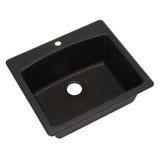 Dual Mount Composite Granite 25.in 1-Hole Single Bowl Kitchen Sink in Onyx - Super Arbor