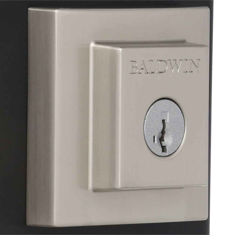 Prestige Spyglass Satin Nickel Square Single Cylinder Deadbolt Featuring SmartKey Security - Super Arbor
