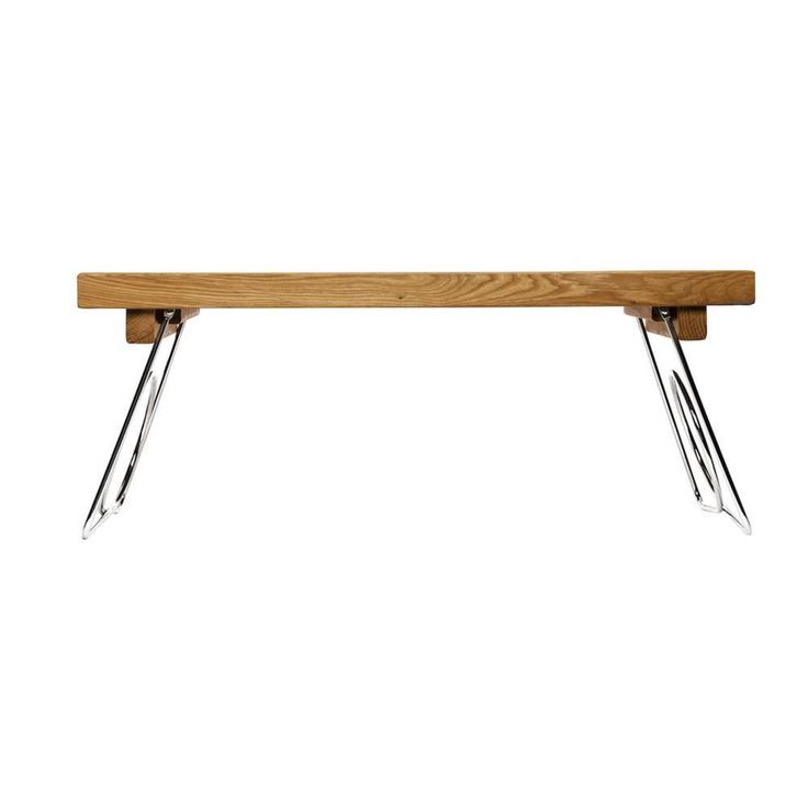 Nature Stainless Oak Bed Tray with Stainless Steel Folding Legs, 19 5/8in x 11 7/18 in x 9 5/8 in