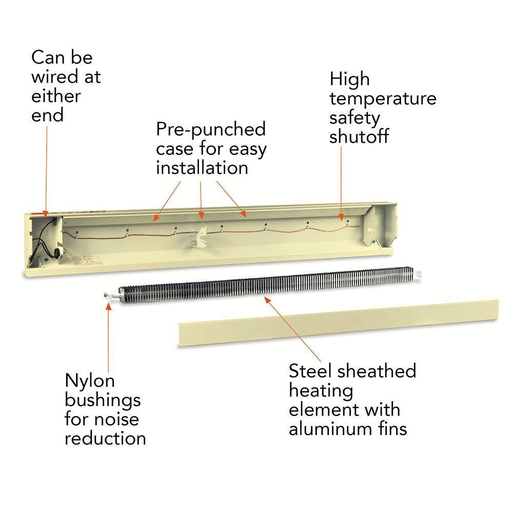 30 in. 500-Watt 240-Volt Electric Baseboard Heater in Almond - Super Arbor