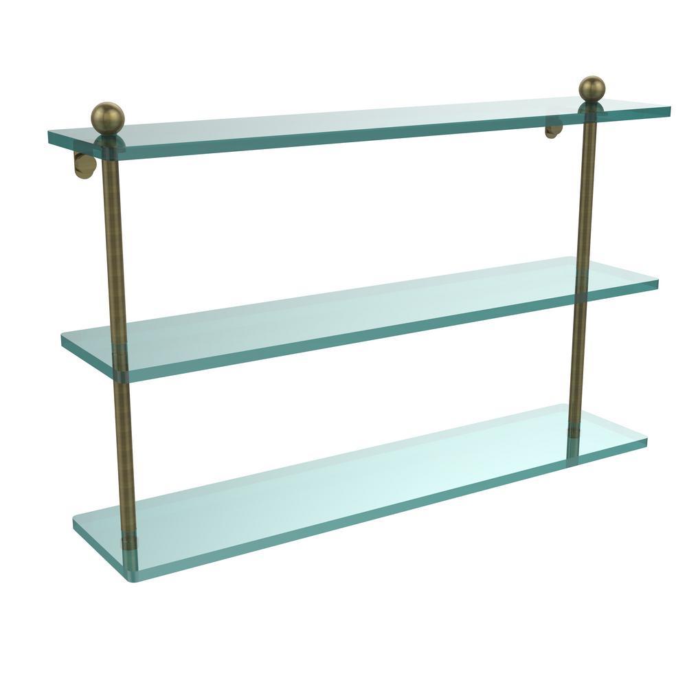 22 in. L  x 15 in. H  x 5 in. W 3-Tier Clear Glass Bathroom Shelf in Satin Nickel - Super Arbor