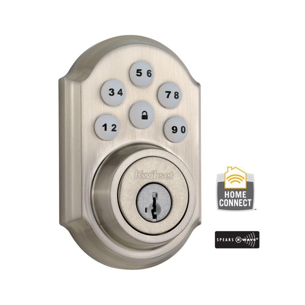 Z-Wave SmartCode 910 Satin Nickel Single Cylinder Electronic Deadbolt Featuring SmartKey Security - Super Arbor