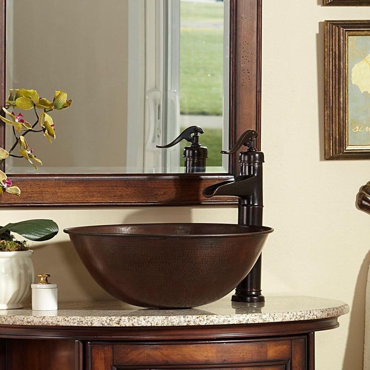 SINKOLOGY Eddington All-In-One 16 in. Copper Vessel Bathroom Sink with Pfister Ashfield Bronze Faucet and Drain