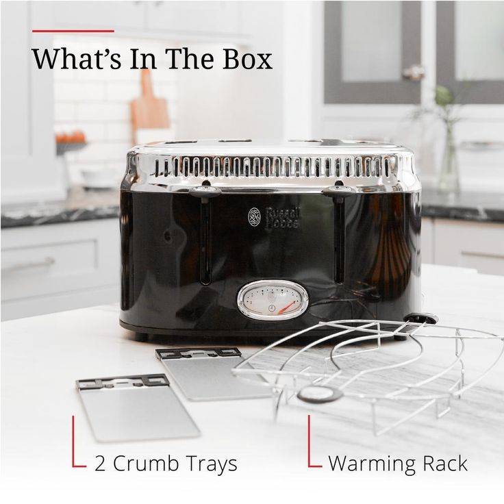 Retro Style 4-Slice Black Stainless Steel Toaster with Built-In Timer