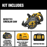 FLEXVOLT 60-Volt MAX Lithium-Ion Cordless Brushless 7-1/4 in. Wormdrive Style Circ Saw w/ Battery 3Ah, Charger and Bag - Super Arbor
