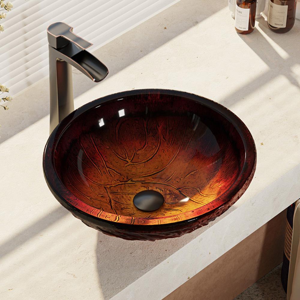 Glass Vessel Sink in Crystal with R9-7007 Faucet and Pop-Up Drain in Chrome - Super Arbor