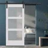 37 in. x 84 in. 3-Lite Full Frosted Glass White Vinyl Finish MDF Sliding Barn Door Slab - Super Arbor