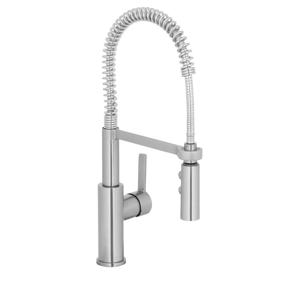 Statham Single-Handle Coil Spring Neck Kitchen Faucet with TurboSpray and FastMount in Stainless Steel - Super Arbor