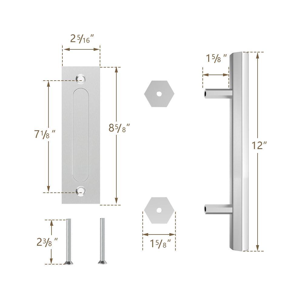 12 in. Stainless Steel Hexagon Pull and Flush Sliding Barn Door Handle Set - Super Arbor