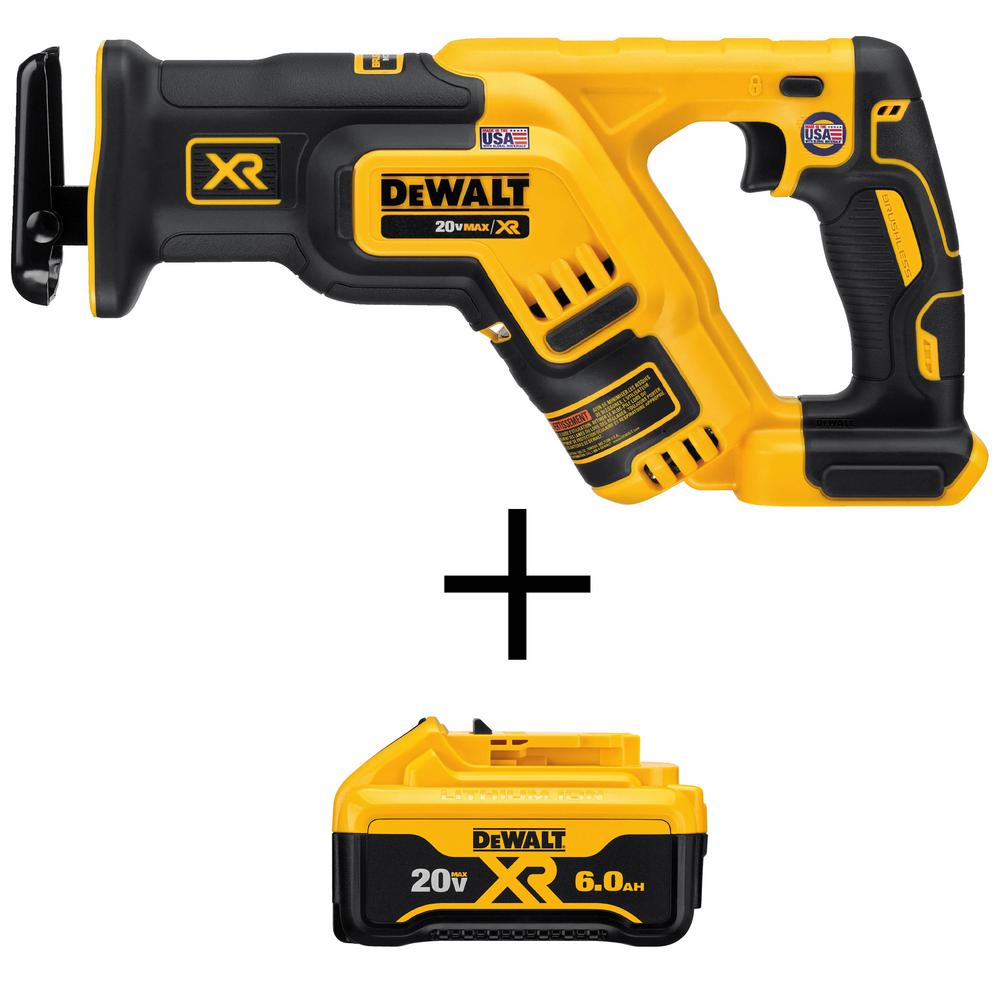 20-Volt MAX XR Lithium-Ion Cordless Brushless Compact Reciprocating Saw (Tool-Only) with Bonus Battery Pack 6.0 Ah - Super Arbor
