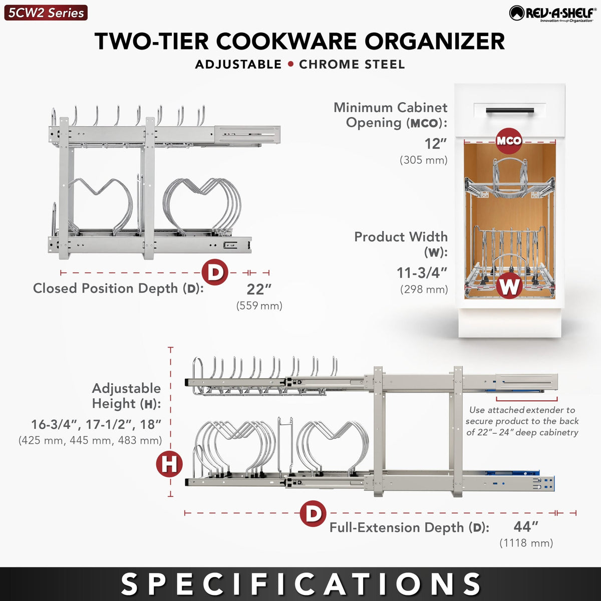 Rev-A-Shelf 20.75-in W x 18-in H 2-Tier Pull Out Metal Soft Close Basket