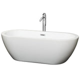 Soho 59.75 in. Acrylic Flatbottom Center Drain Soaking Tub in White with Floor Mounted Faucet in Brushed Nickel - Super Arbor