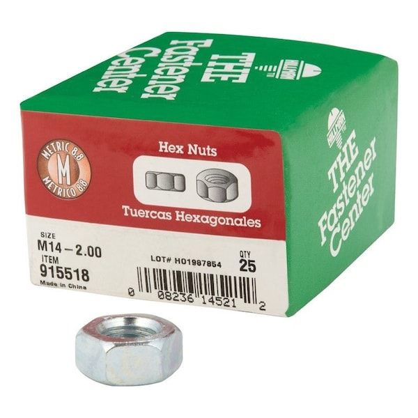 Hillman M14-2.00 mm Zinc-Plated Steel Metric Hex Nut, 25 Pack