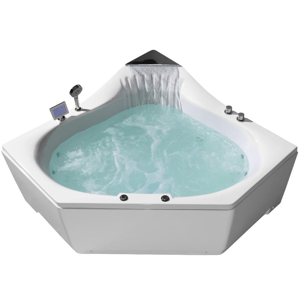59 in. Acrylic Center Drain Corner Alcove Whirlpool Bathtub in White - Super Arbor