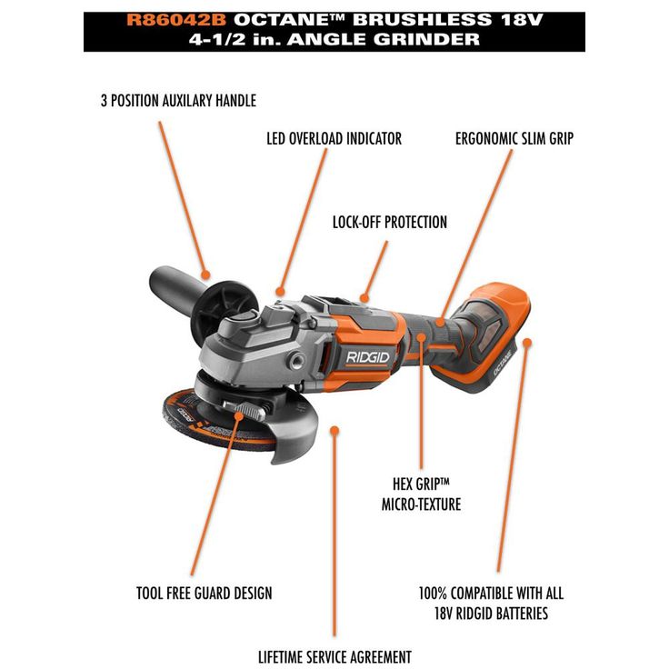 18-Volt OCTANE Cordless Brushless 4-1/2 in. Angle Grinder (Tool Only)
