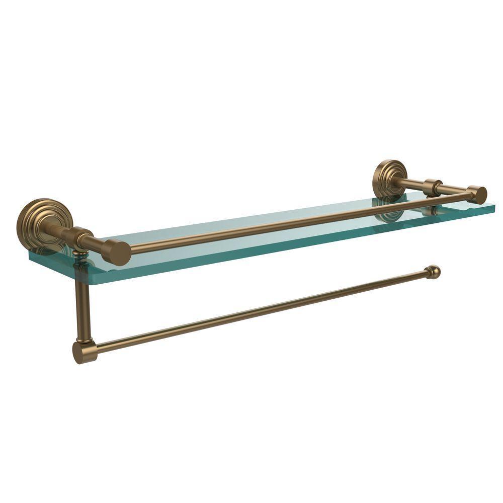 Waverly Place 22 in. L x 5 in. H x 5 in. W Paper Towel Holder with Gallery Clear Glass Shelf in Polished Nickel - Super Arbor