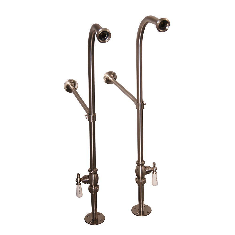 5.6 ft. Cast Iron Double Roll Top Tub in White with Brushed Nickel Accessories - Super Arbor