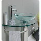 Fresca Attrazione Vessel Sink in Frosted Glass with Stand in Chrome and Frosted Edge Mirror