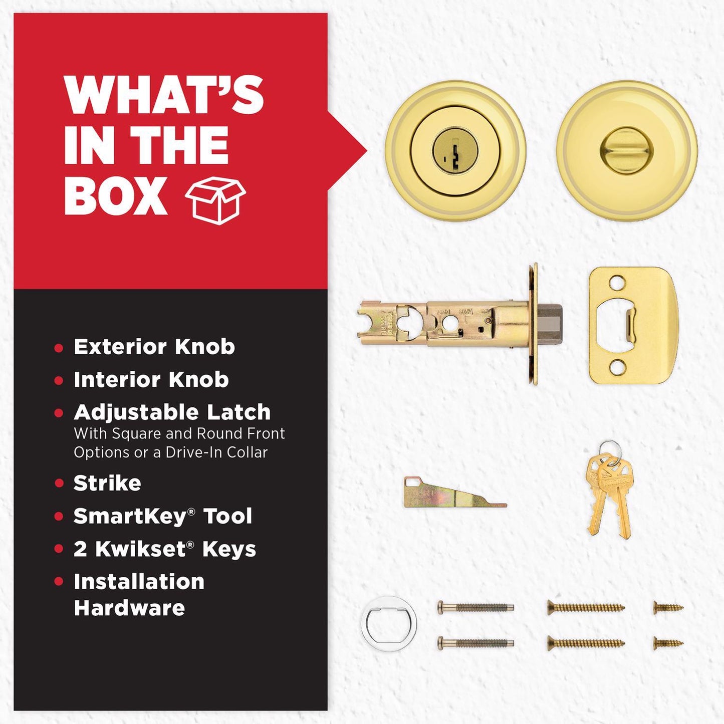Kwikset SmartKey Juno Polished Brass Entry Lockset, ANSI/BHMA Grade 2, KW1, 1-3/4 in.