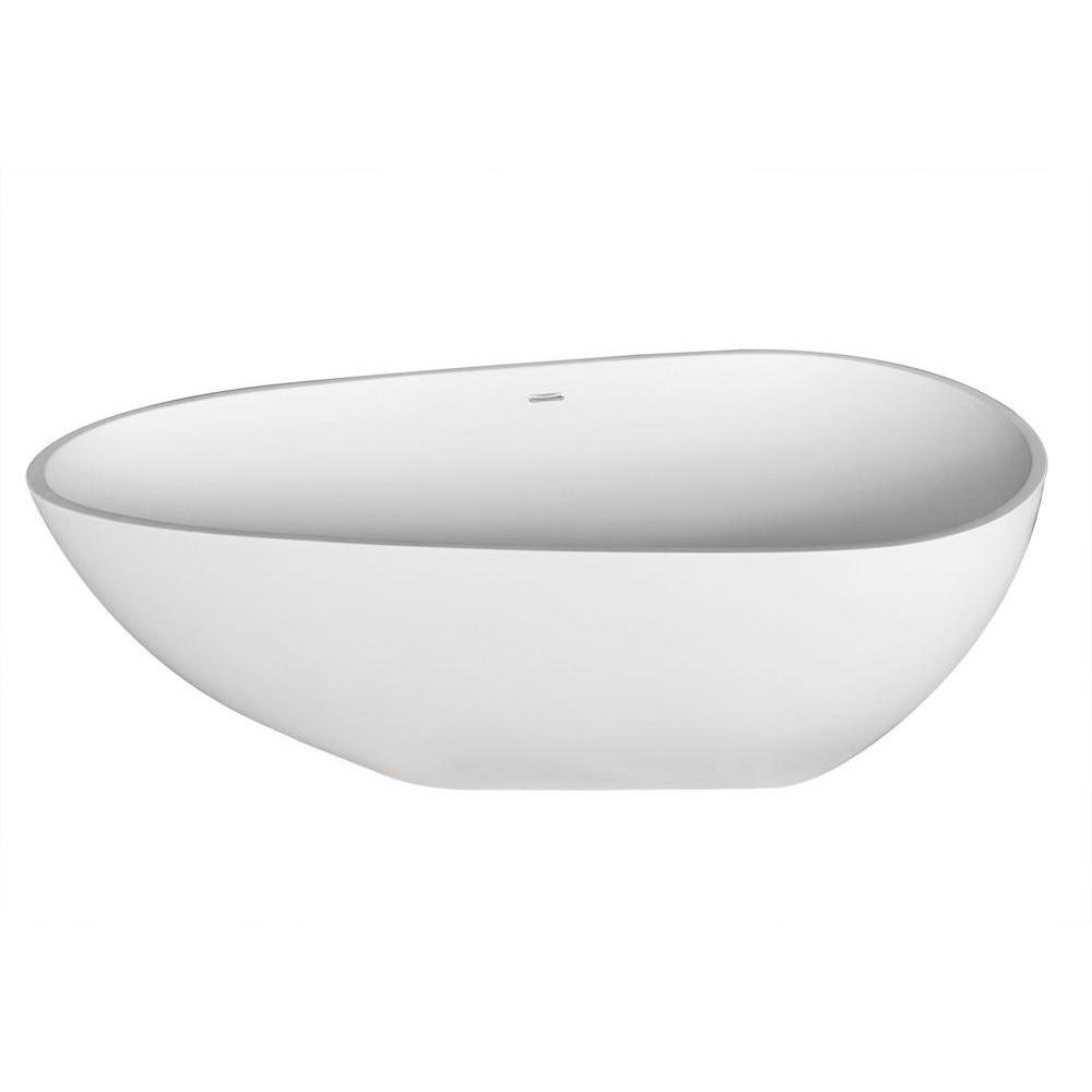 Fiume 5.6 ft. Man-Made Stone Center Drain Freestanding Bathtub in Matte White - Super Arbor