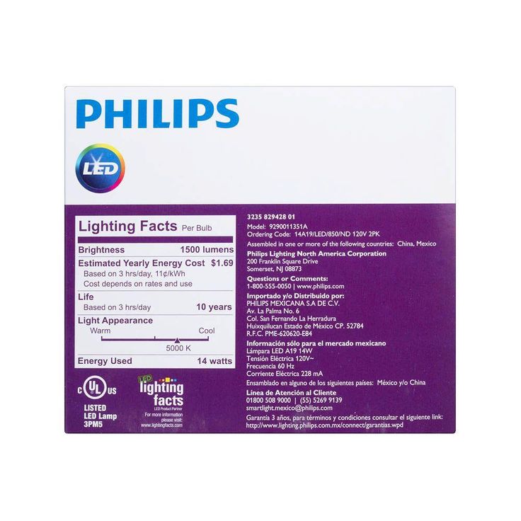 Philips 100-Watt Equivalent A19 Non-Dimmable Energy Saving LED Light Bulb Daylight (5000K) (2-Pack)