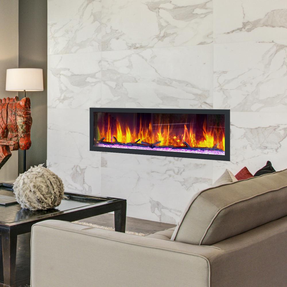 64 in. Cascade Flush-Mount LED Electric Fireplace in Black - Super Arbor