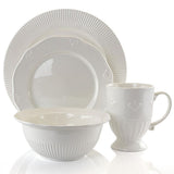 Scallop Crest 16-Piece Casual White Ceramic Dinnerware Set (Service for 4)