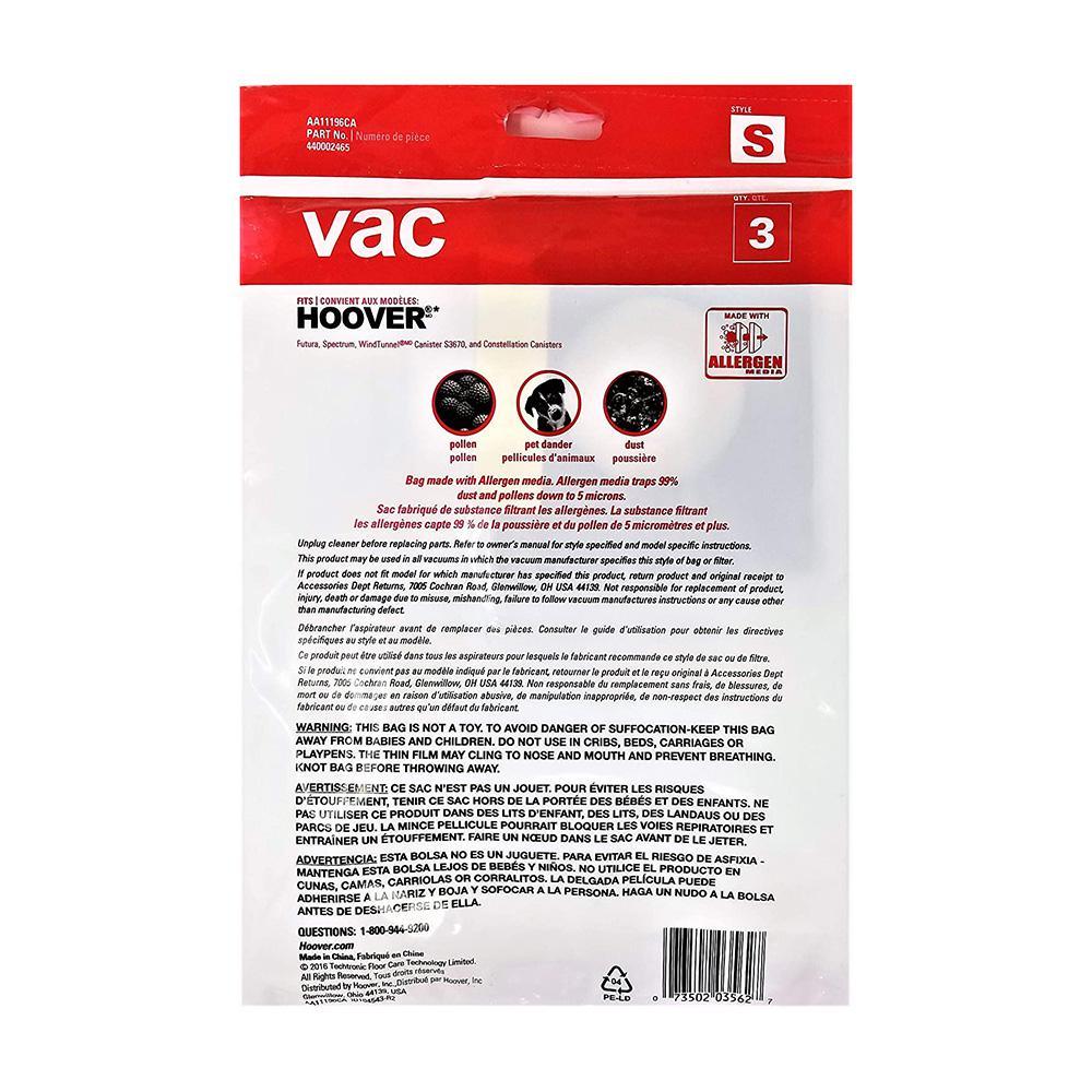 Vac Hoover Type S Allergen Bags (3-Pack) - Super Arbor