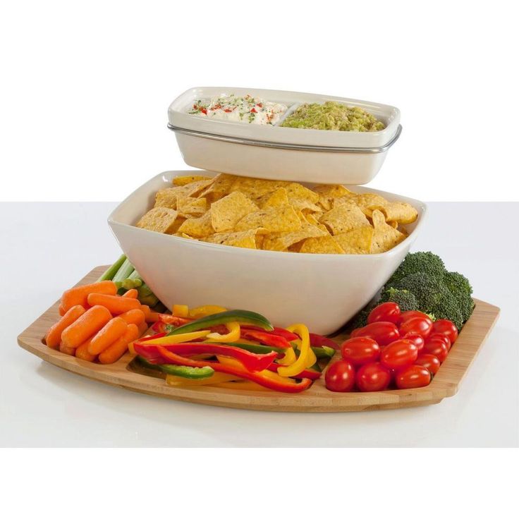 Creative Ware 'TableStyles' Bamboo/Ceramic Chip 'n Dip Party Server Set