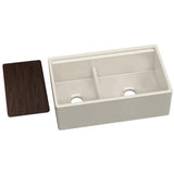 Farmhouse Apron Front Fireclay 33 in. Double Bowl Kitchen Sink in White with Aqua Divide - Super Arbor