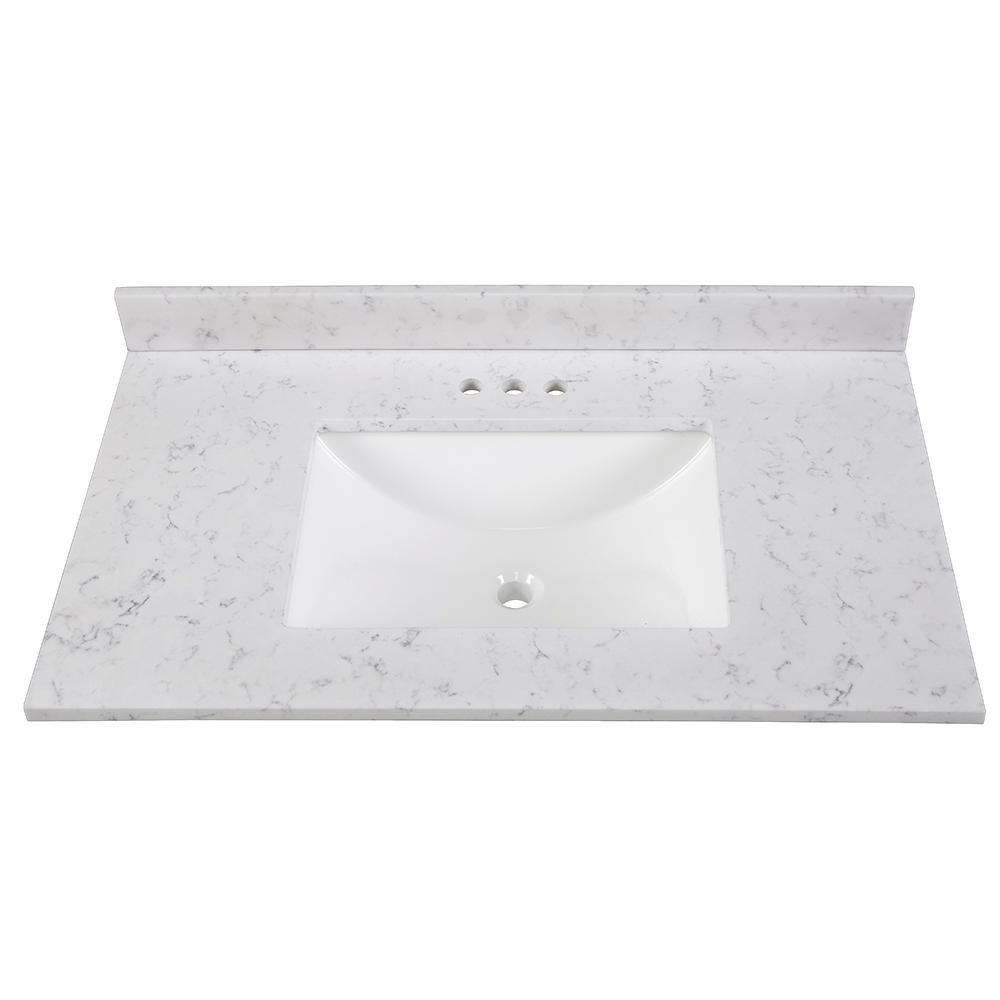 37 in. W x 22 in. D Stone Effects Vanity Top in Cold Fusion with White Sink - Super Arbor
