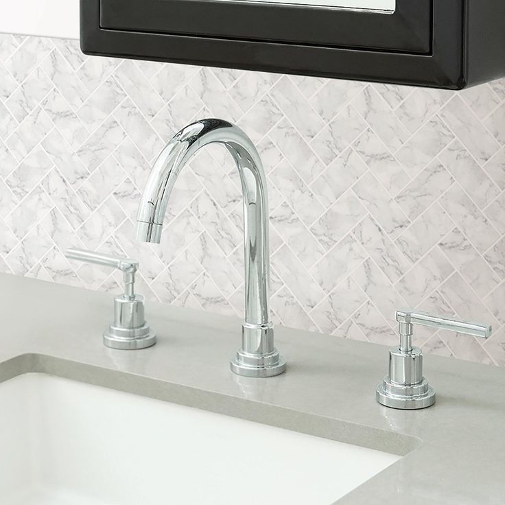 InHome Herringbone Carrara 10 in. x 10 in. Peel and Stick Resin Backsplash Tiles (4-Pack)
