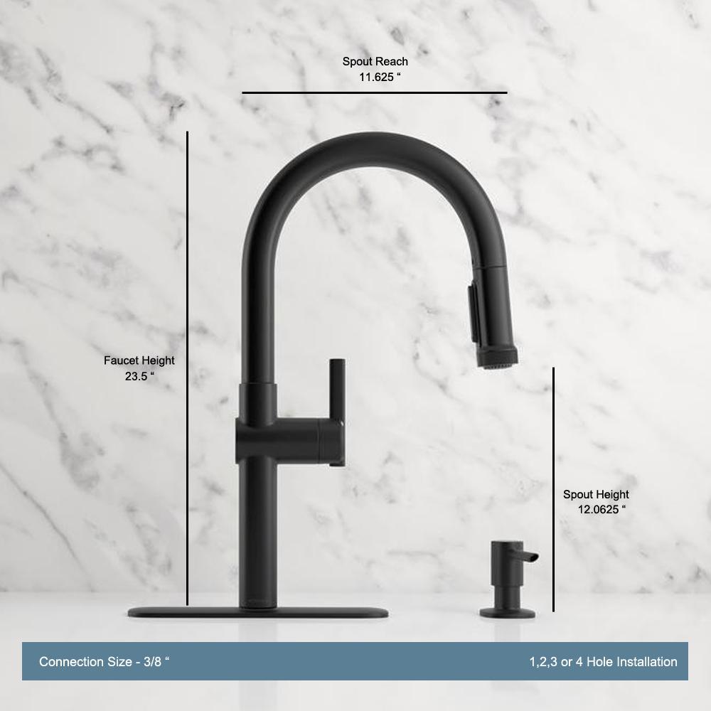 Rune Single-Handle Pull-Down Sprayer Kitchen Faucet in Matte Black - Super Arbor