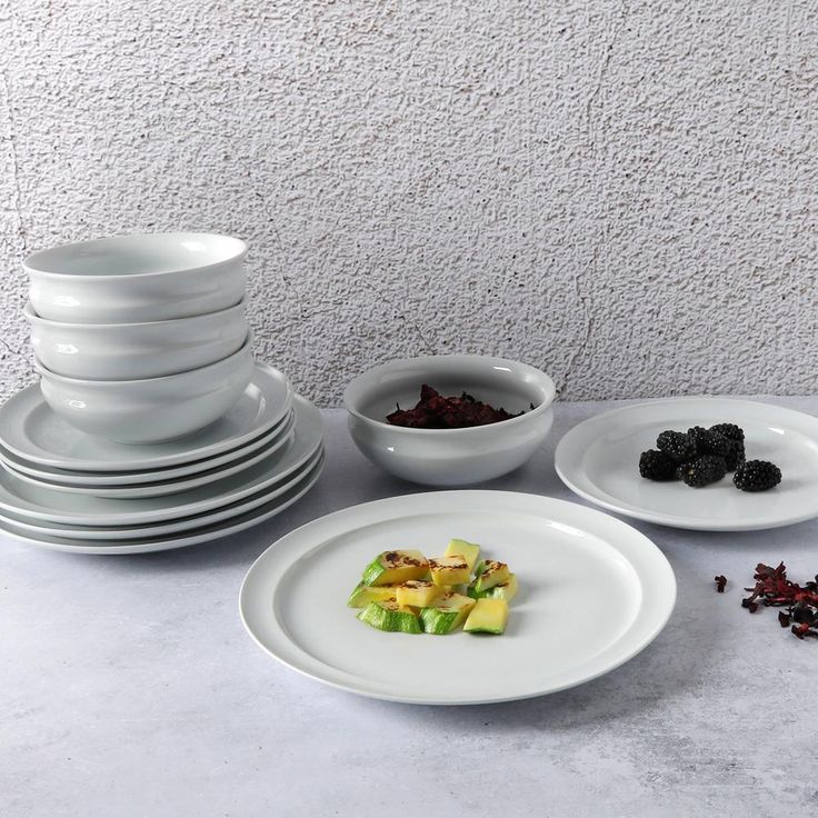 12-Piece Rim Pattern White Porcelain Dinnerware Set (Service for 4)