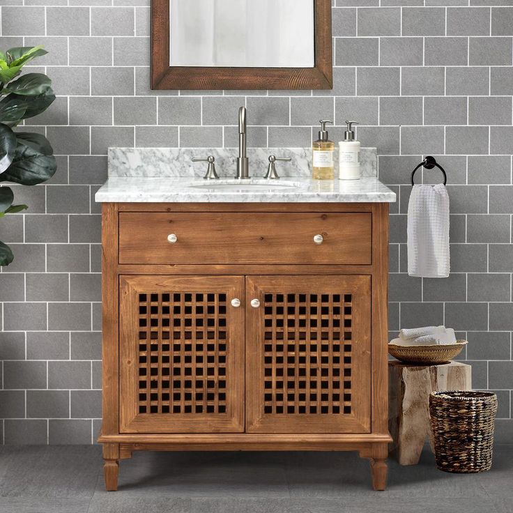 Aurelia Brown 36 in. W x 22.05 in. D x 35.75 in. H Coastal Style Bathroom Vanity with Marble Vanity Top and Single Basin
