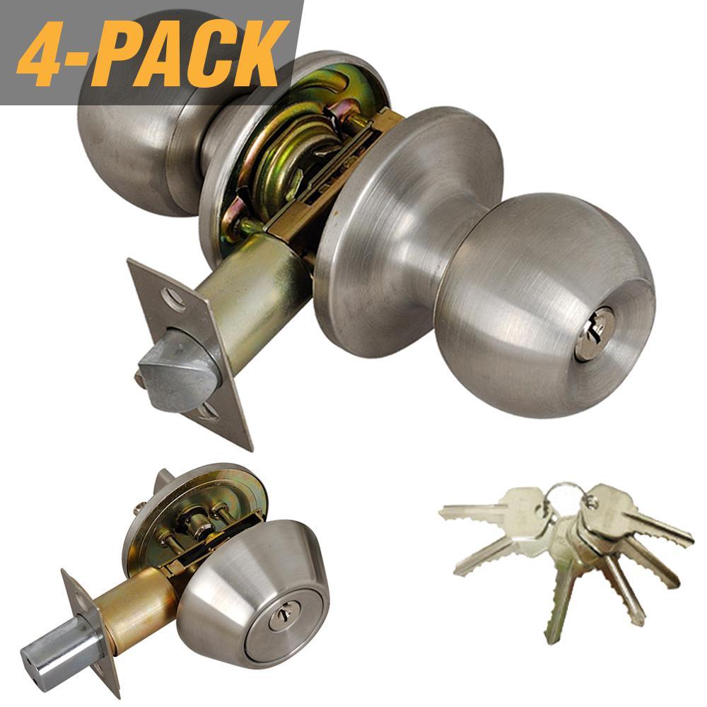 Black Entry Door Knob Combo Lock Set with Deadbolt and Total 24-Keys, Keyed Alike (4-Pack) - Super Arbor