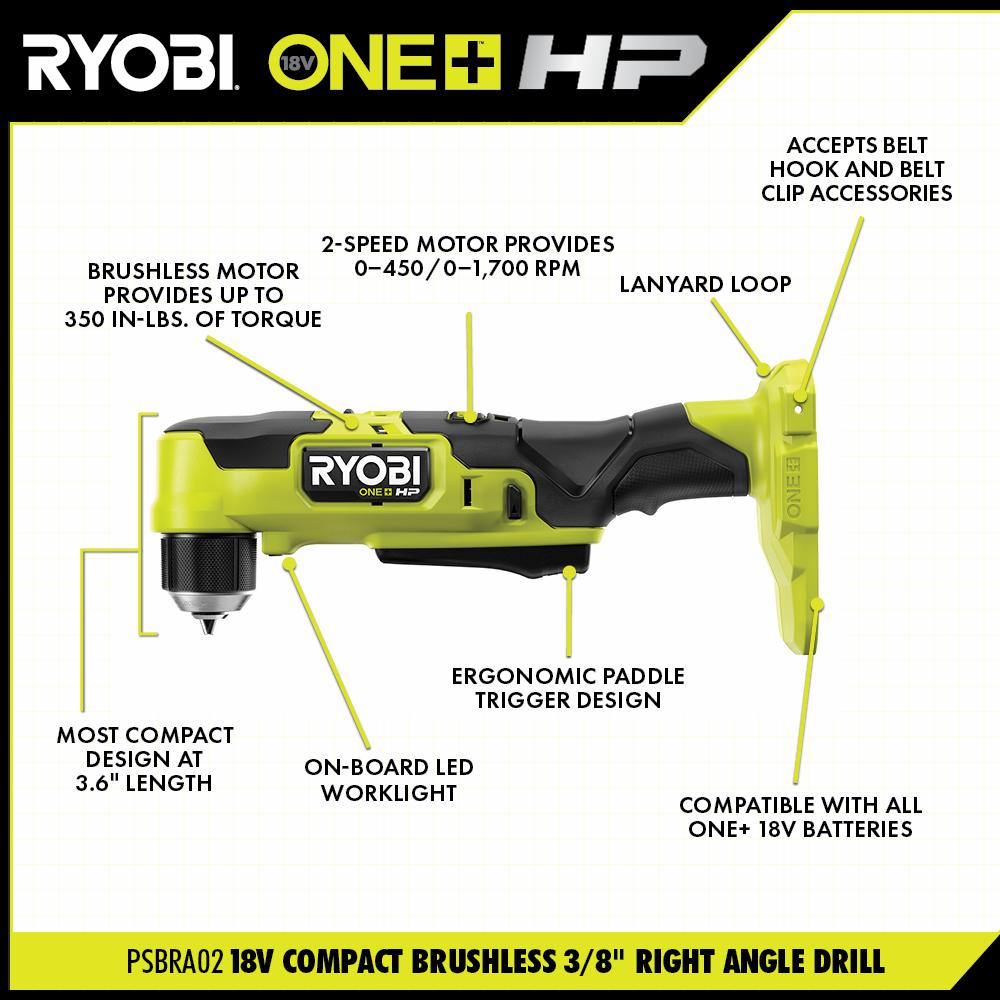 ONE+ HP 18V Brushless Cordless Compact 3/8 in. Right Angle Drill and Compact One-Handed Reciprocating Saw (Tools Only)