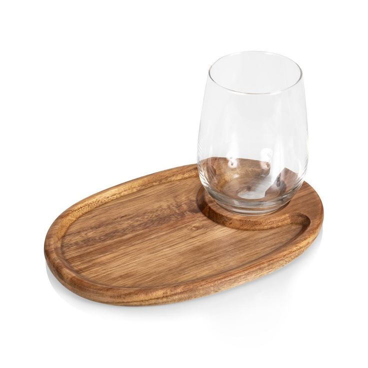 9 in. x 6 in. x 0.5 in. Acacia Wood Wine & Appetizer Plates (Set of 4)