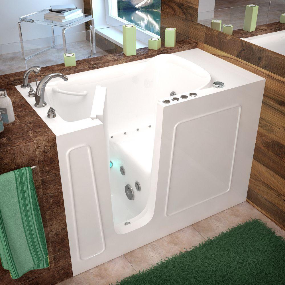 Rampart Nova Heated 4.5 ft. Walk-in Whirlpool and Air Bathtub with 6 in. Tile Easy Up Adhesive Wall Surround in White - Super Arbor