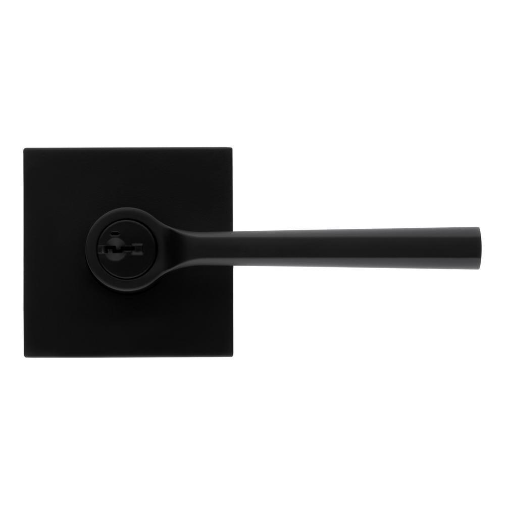 Lisbon Iron Black Square Exterior Entry Door Lever featuring SmartKey Security - Super Arbor