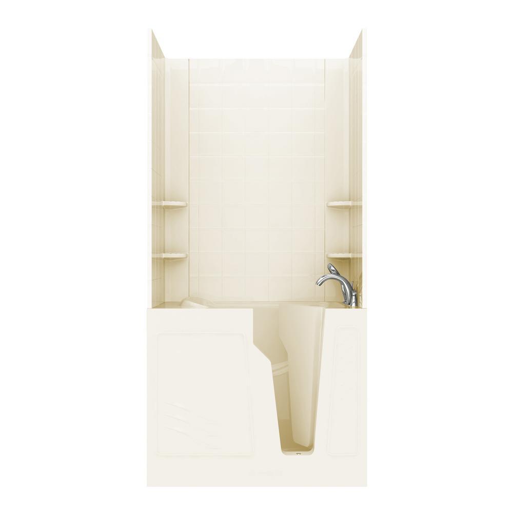 Rampart Nova Heated 5 ft. Walk-in Whirlpool Bathtub with 6 in. Tile Easy Up Adhesive Wall Surround in Biscuit - Super Arbor
