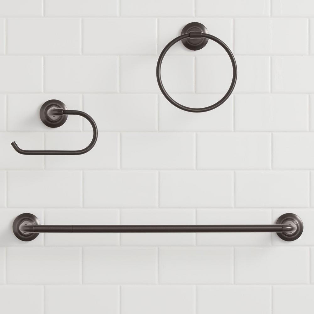 Constructor 3-Piece Bath Hardware Set with Expandable Towel Bar, Towel Ring, and Toilet Paper Holder in Bronze - Super Arbor