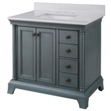 Strousse 37 in. W x 22 in. D Vanity in Distressed Blue Fog with Engineered Stone Top in Ice Diamond with White Sink - Super Arbor