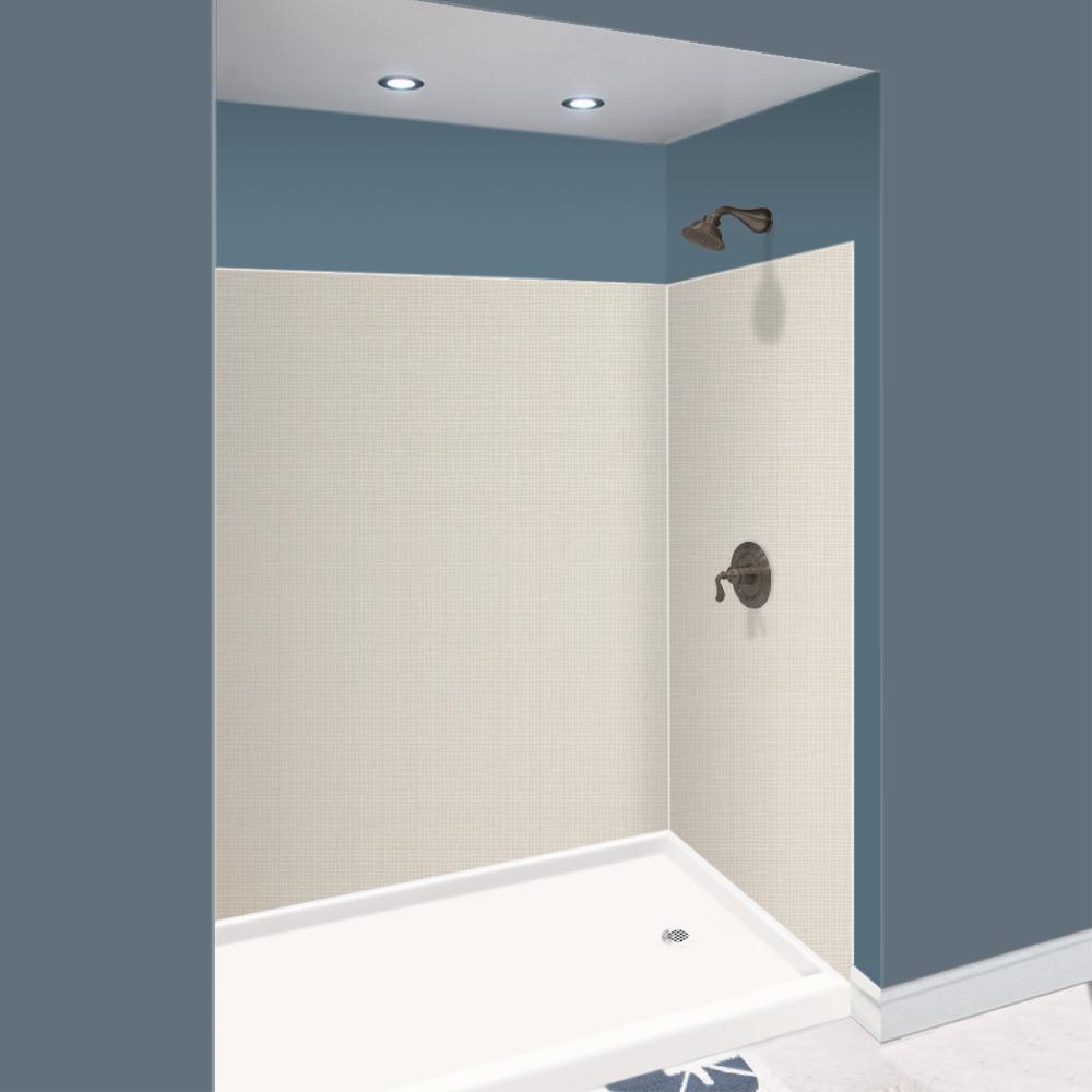 Expressions 48 in. x 48 in. x 96 in. 4-Piece Easy Up Adhesive Alcove Shower Wall Surround in Bianca - Super Arbor