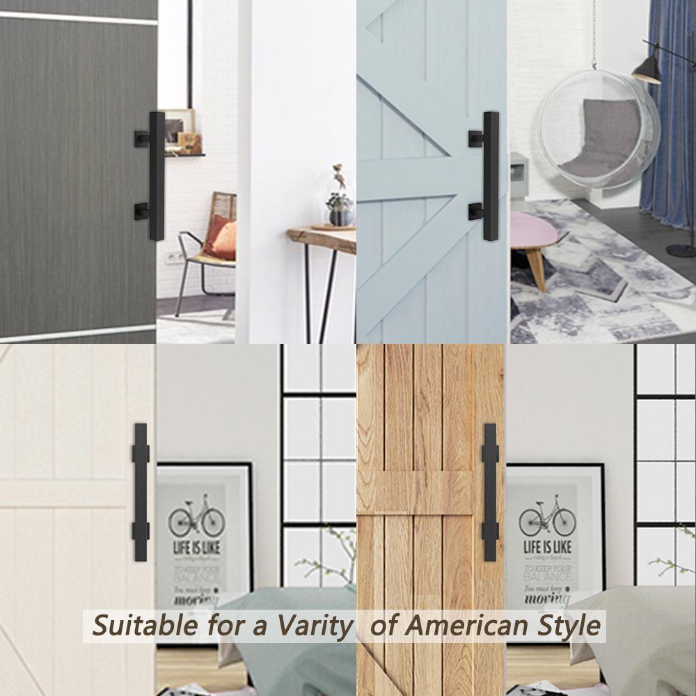 10 in. Black Square Pull and Flush Sliding Barn Door Handle Set - Super Arbor