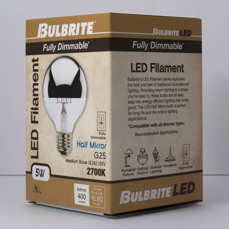 Bulbrite 40W Equivalent Warm White Light G25 Dimmable LED Half Chrome Light Bulb (2-Pack)